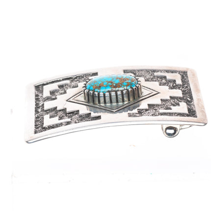 Toney Mitchell Navajo sterling silver high grade turquoise belt buckle