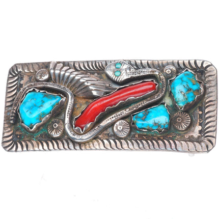 Dan Simplicio Zuni sterling silver snake belt buckle turquoise/branch coral