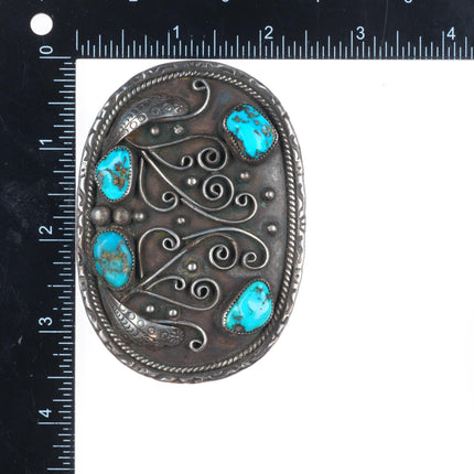 Vintage Navajo sterling silver turquoise belt buckle 4 stone