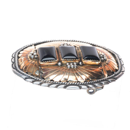 Vintage Navajo sterling silver gold filled onyx belt buckle