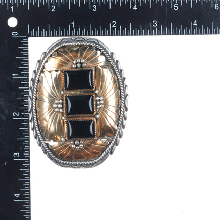 Vintage Navajo sterling silver gold filled onyx belt buckle