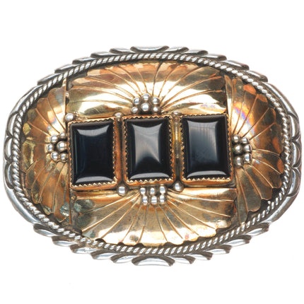 Vintage Navajo sterling silver gold filled onyx belt buckle