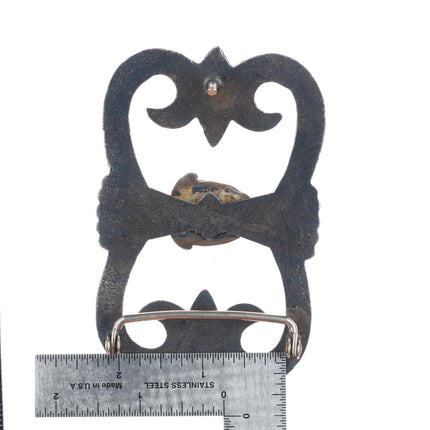 Huge vintage Zuni sterling silver carved turquoise cast belt buckle