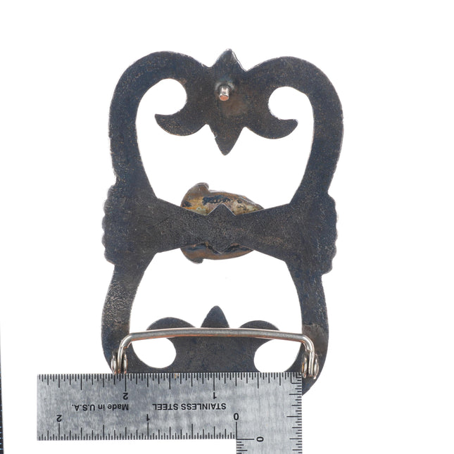 Huge vintage Zuni sterling silver carved turquoise cast belt buckle