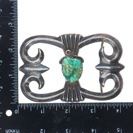 Huge vintage Zuni sterling silver carved turquoise cast belt buckle