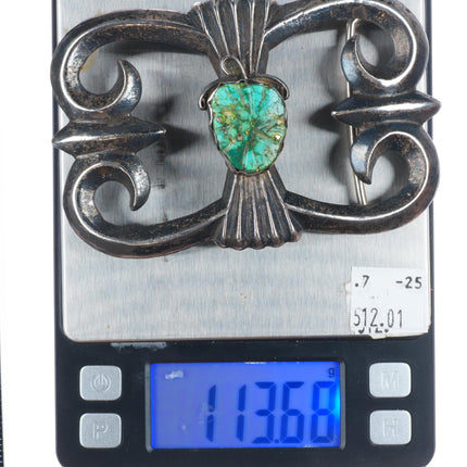 Huge vintage Zuni sterling silver carved turquoise cast belt buckle