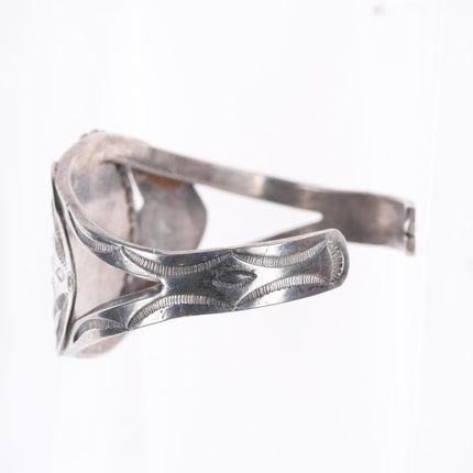 6.5" c1940's Vintage Navajo sterling silver deep stamped cuff bracelet turquoise