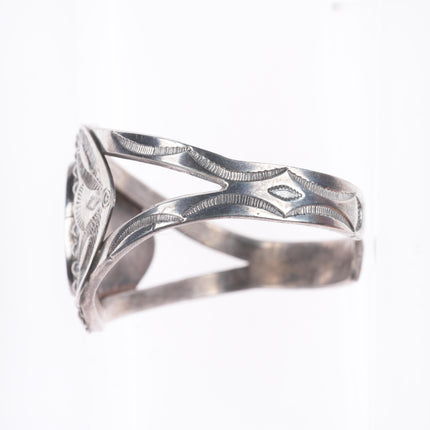 6.5" c1940's Vintage Navajo sterling silver deep stamped cuff bracelet turquoise