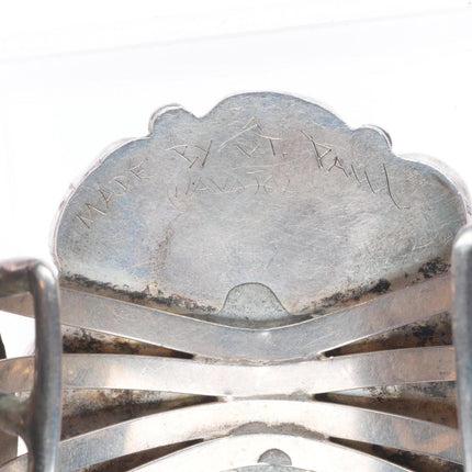 6.75" Stover Paul Navajo sterling silver turquoise/coral cluster cuff bracelet