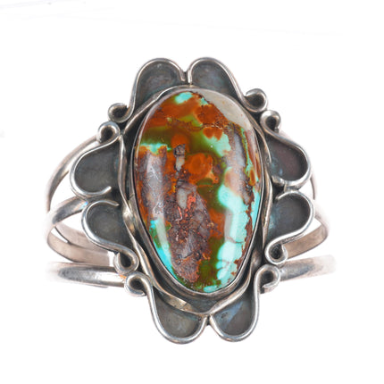 5.8" Vintage Navajo sterling silver cuff bracelet with nice Royston turquoise
