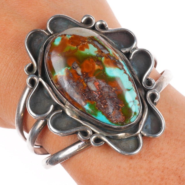 5.8" Vintage Navajo sterling silver cuff bracelet with nice Royston turquoise