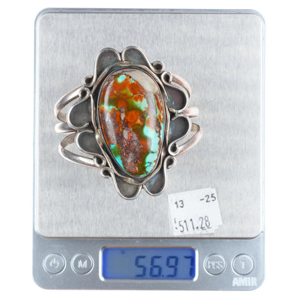 5.8" Vintage Navajo sterling silver cuff bracelet with nice Royston turquoise