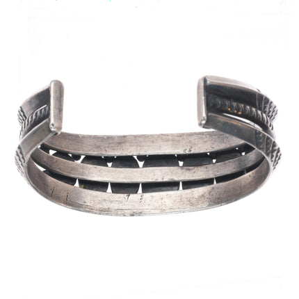 7.1" c1950 Heavy vintage high grade turquoise row cuff bracelet sterling silver