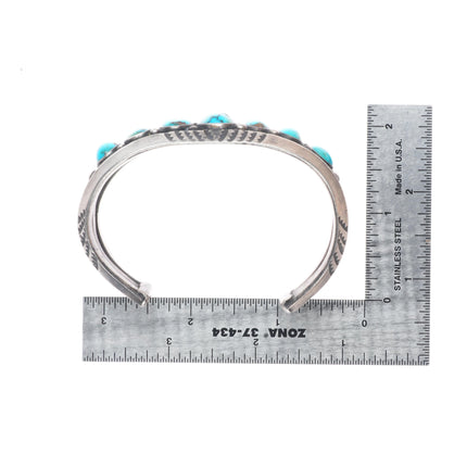 7.1" c1950 Heavy vintage high grade turquoise row cuff bracelet sterling silver