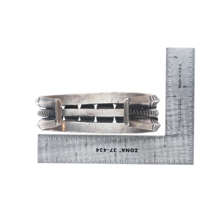 7.1" c1950 Heavy vintage high grade turquoise row cuff bracelet sterling silver