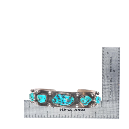 6.6" Vintage Navajo sterling silver turquoise nugget row cuff bracelet
