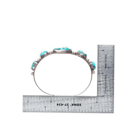 6.6" Vintage Navajo sterling silver turquoise nugget row cuff bracelet