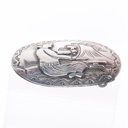 Vintage Becenti Navajo sterling silver storyteller belt buckle