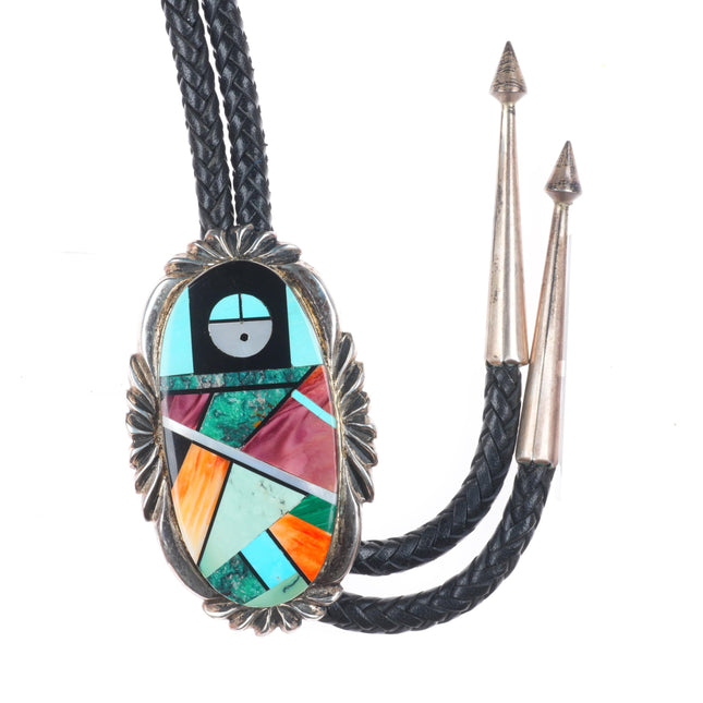 Frank Yellowhorse Navajo heavy turquoise/multi-stone intarsia inlay bolo tie