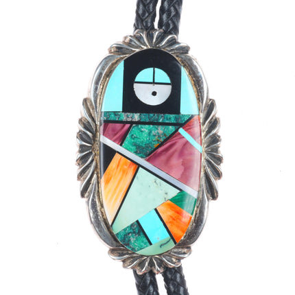 Frank Yellowhorse Navajo heavy turquoise/multi-stone intarsia inlay bolo tie