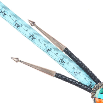 Frank Yellowhorse Navajo heavy turquoise/multi-stone intarsia inlay bolo tie