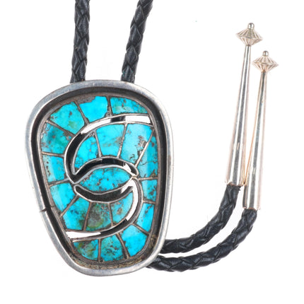 Big c-31 c1960 Zuni Sterling silver Hummingbird turquoise inlay bolo tie