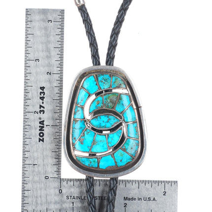 Big c-31 c1960 Zuni Sterling silver Hummingbird turquoise inlay bolo tie