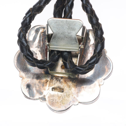 Vintage Dishta Zuni sterling silver sunface shell/turquoise inlay bolo tie