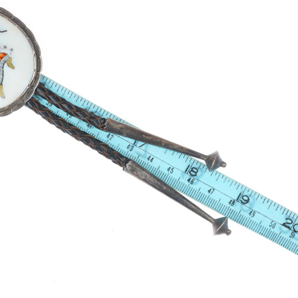 1960 c-31 Elliott Qualo Zuni sterling silver intarsia inlay Ghan dancer bolo tie