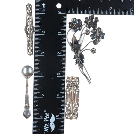 Vintage Sterling silver pin/brooch lot angels butterfly seagull, salt spoon