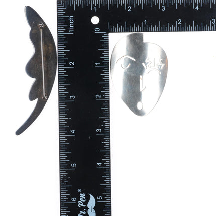 Vintage Sterling silver modernist Denmark enamel pearls, artisan pin/brooch lot