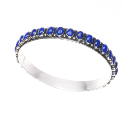8" R.J. Apacheto Navajo sterling silver lapis lazuli row bangle bracelet