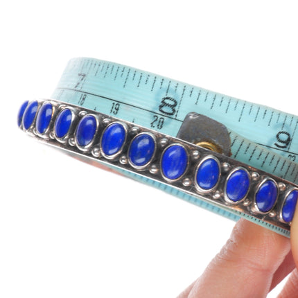 8" R.J. Apacheto Navajo sterling silver lapis lazuli row bangle bracelet