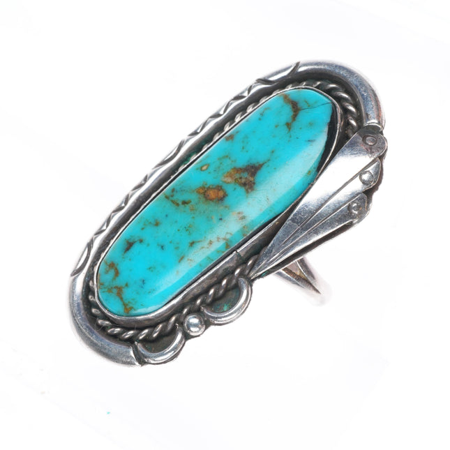 sz9 Big vintage Navajo sterling silver turquoise long ring