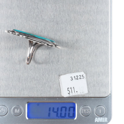 sz9 Big vintage Navajo sterling silver turquoise long ring