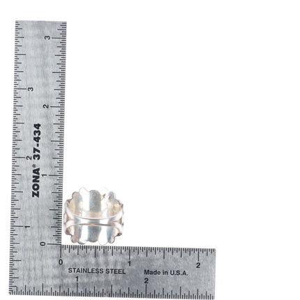 sz8 Vintage Zuni sterling silver flush inlay turquoise floriform ring