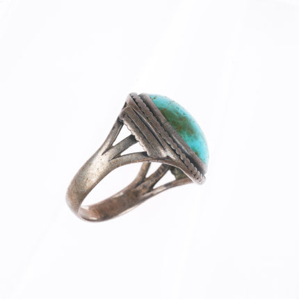 sz8 30's-40's Vintage Navajo sterling silver waterweb turquoise ring