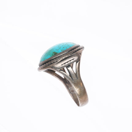 sz8 30's-40's Vintage Navajo sterling silver waterweb turquoise ring