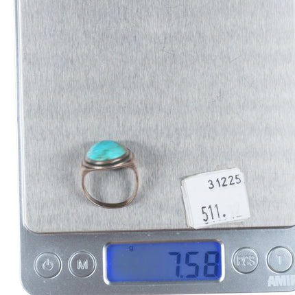 sz8 30's-40's Vintage Navajo sterling silver waterweb turquoise ring