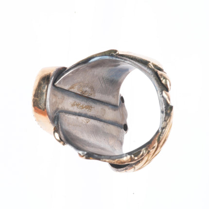 sz11 Vintage Morenci Turquoise, Diamond, 14k gold, sterling silver men's ring