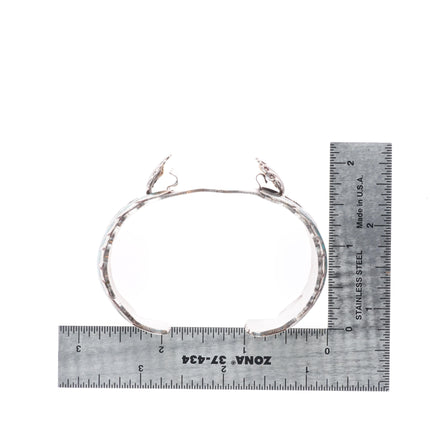 6.4" Gibson Gene Navajo sterling silver chip inlay peyote bird cuff bracelet