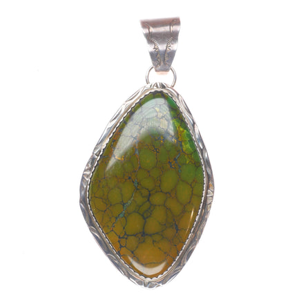 Large Herbert Tsosie Navajo sterling silver green spiderweb turquoise pendant
