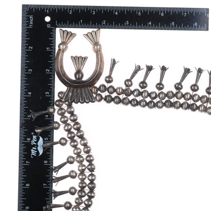 L Burnside Navajo vintage sterling silver stamped beads squash blossom necklace