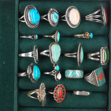 sz5-9 vintage Navajo/Zuni/southwestern style sterling silver turquoise rings lot