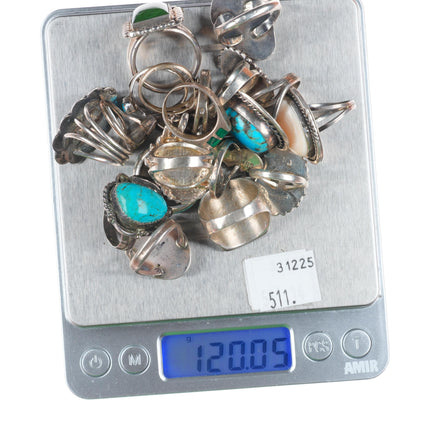 sz5-9 vintage Navajo/Zuni/southwestern style sterling silver turquoise rings lot