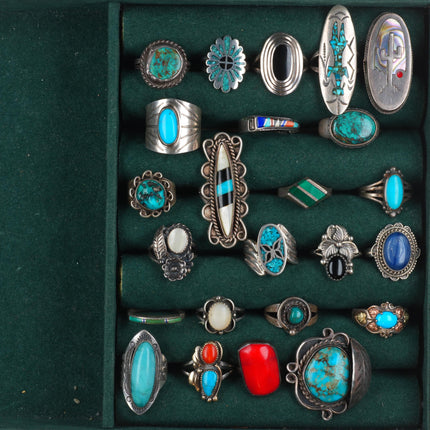 sz4-8 vintage Navajo/Zuni/southwestern style sterling silver turquoise rings lot