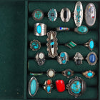 sz4-8 vintage Navajo/Zuni/southwestern style sterling silver turquoise rings lot
