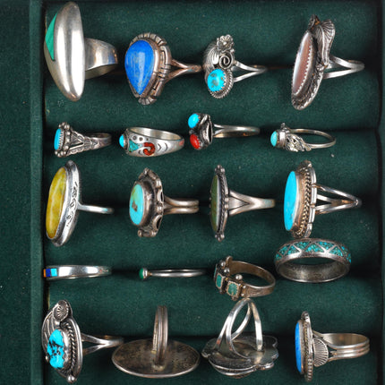 sz4-12 vintage Navajo/Zuni/southwestern style sterling silver turquoise ring lot
