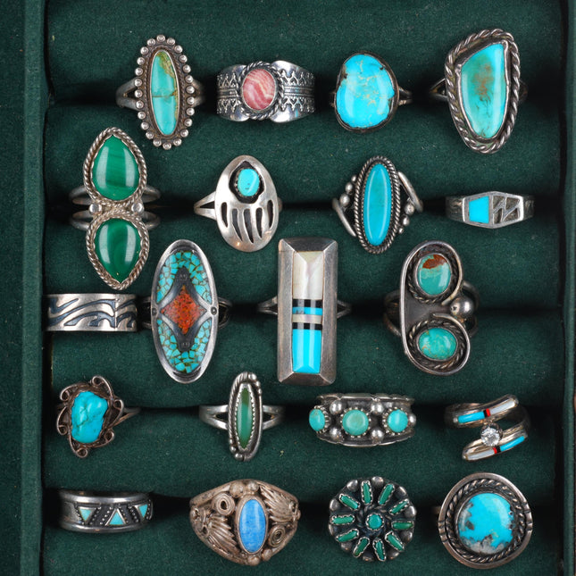 sz4.5-10 vintage Navajo/Zuni/southwest style sterling silver turquoise rings lot