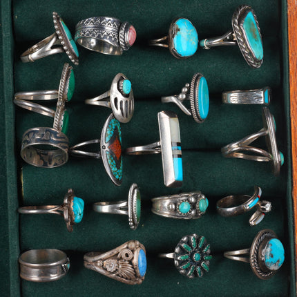sz4.5-10 vintage Navajo/Zuni/southwest style sterling silver turquoise rings lot